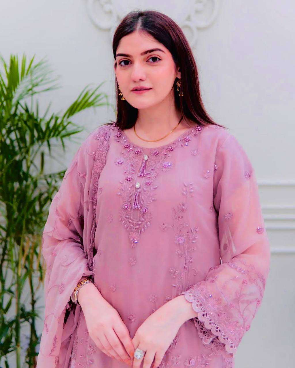 Women's Faux Georgette Embroidery work Straight Kurti With Pant and Dupatta Set - Image 2